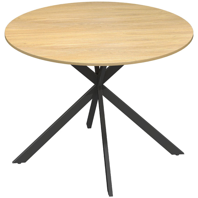 Round Dining Table for 4, Industrial Style, Oak Finish