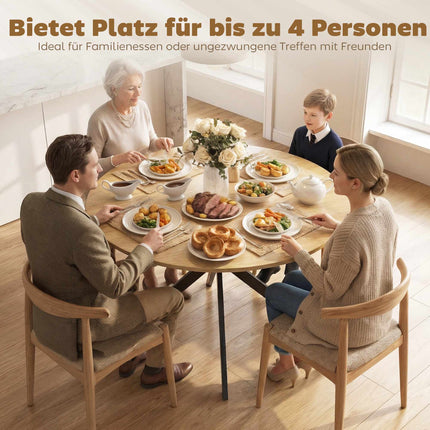 Round Dining Table for 4, Industrial Style, Oak Finish
