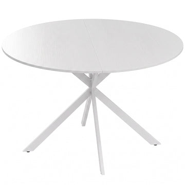 Round Dining Table for 4 People, Ø120 cm, White, X-Shaped Steel Legs