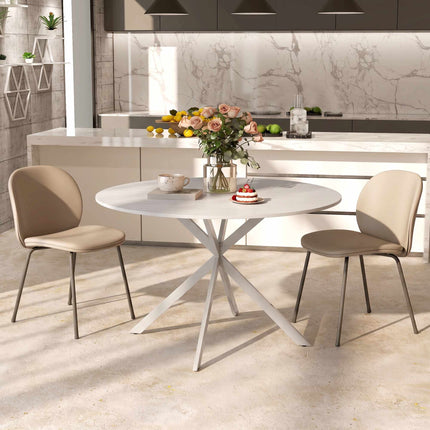 Round Dining Table for 4 People, Ø120 cm, White, X-Shaped Steel Legs
