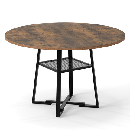 Round Dining Table with Shelf, Seats 4-6, Rustic Brown