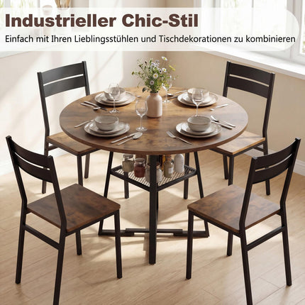 Round Dining Table with Shelf, Seats 4-6, Rustic Brown