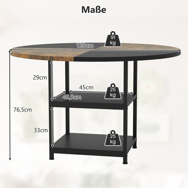 Round Dining Table with Storage, 120cm, Metal Frame