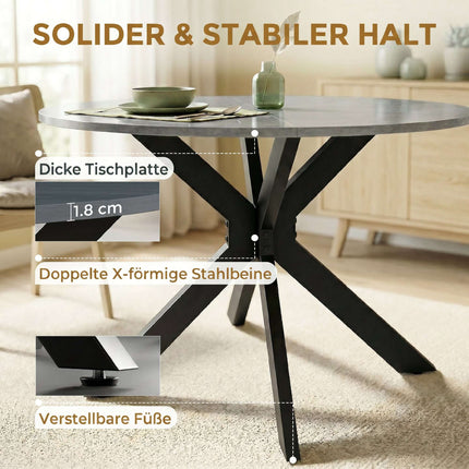 Round Folding Dining Table for 2-6, Cement Grey MDF