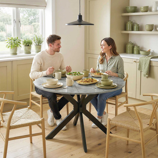 Round Folding Dining Table for 2-6, Cement Grey MDF