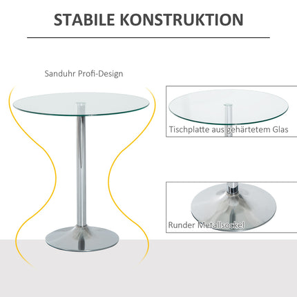 Round Glass Dining Table, 70 cm, Metal Base