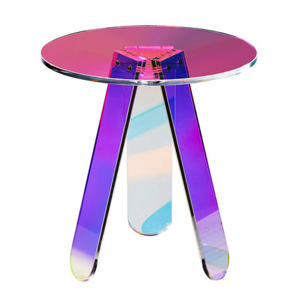Round Iridescent Acrylic Side Table, 17.7 In