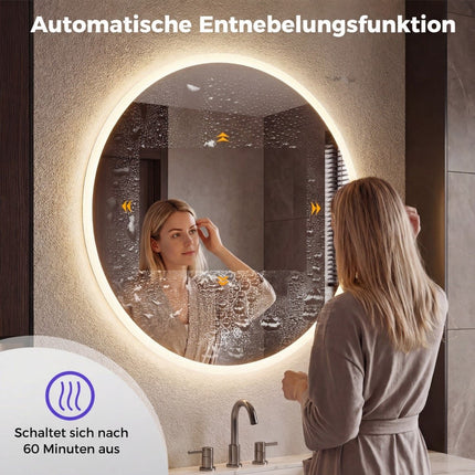 Round LED Bathroom Mirror, 3 Light Colors, Anti-Fog, Ø60 cm