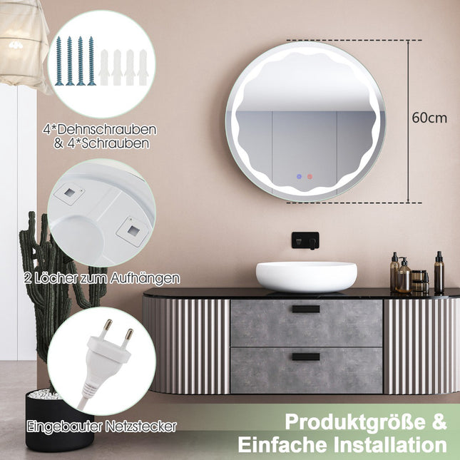 Round LED Bathroom Mirror 60 cm, Anti-Fog, Dimmable