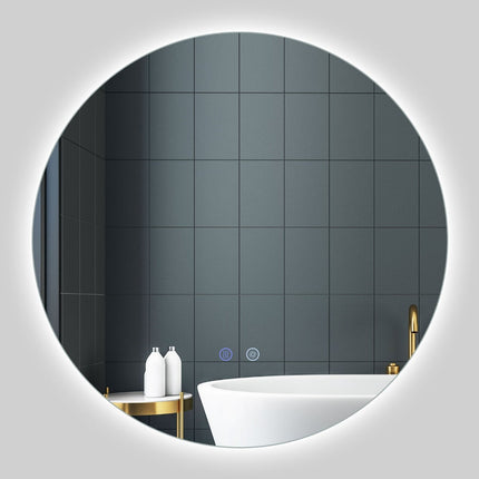 Round LED Bathroom Mirror, Adjustable Brightness & Anti-Fog