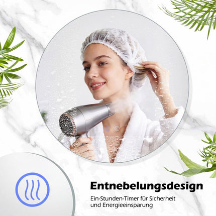 Round LED Bathroom Mirror, Adjustable Brightness & Anti-Fog