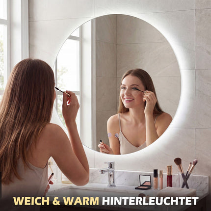 Round LED Bathroom Mirror with Anti-Fog, Adjustable Light