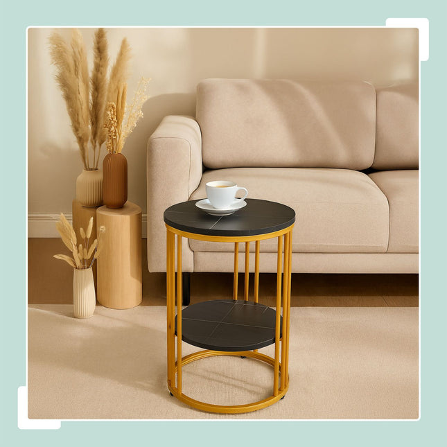 Round Marble Look Side Table with 2 Levels