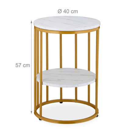 Round Marble Look Side Table with 2 Levels