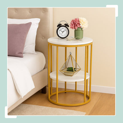 Round Marble Look Side Table with 2 Levels