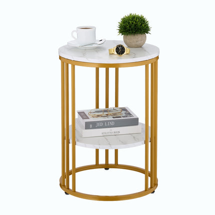 Round Marble Look Side Table with 2 Levels