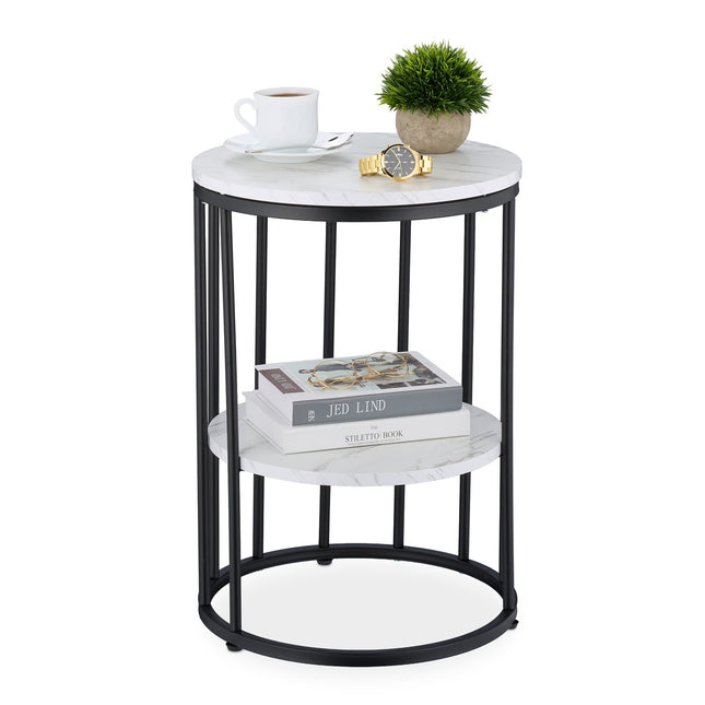 Round Marble Look Side Table with 2 Levels