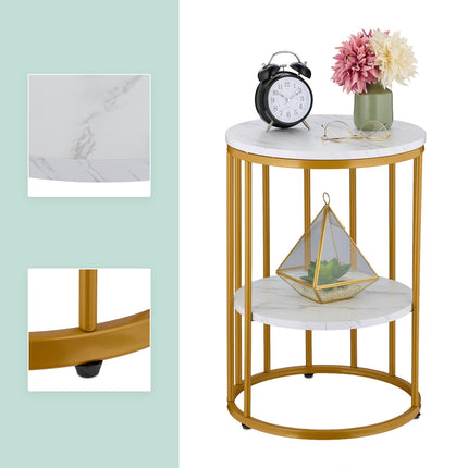 Round Marble Look Side Table with 2 Levels