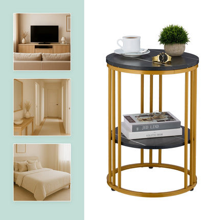 Round Marble Look Side Table with 2 Levels