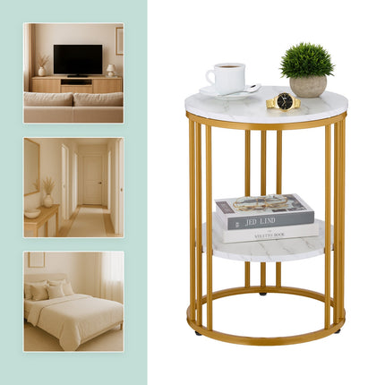 Round Marble Look Side Table with 2 Levels