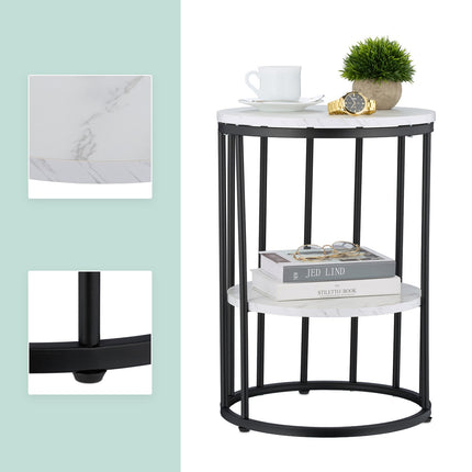 Round Marble Look Side Table with 2 Levels
