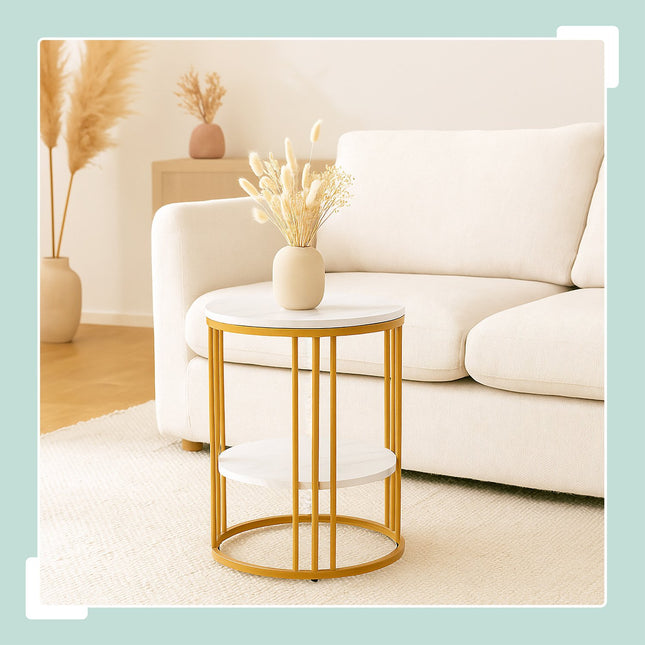 Round Marble Look Side Table with 2 Levels
