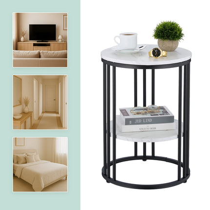 Round Marble Look Side Table with 2 Levels