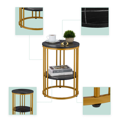 Round Marble Look Side Table with 2 Levels