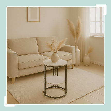Round Marble Look Side Table with 2 Levels