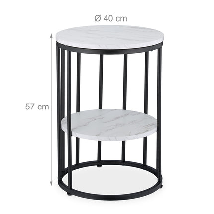 Round Marble Look Side Table with 2 Levels