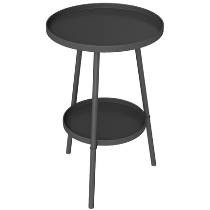 Round Metal Balcony Table, Two-Tier Design, Black
