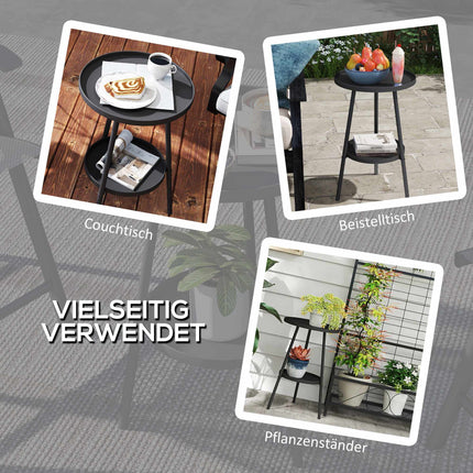 Round Metal Balcony Table, Two-Tier Design, Black