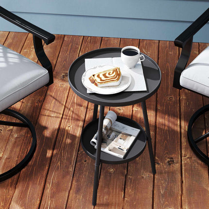 Round Metal Balcony Table, Two-Tier Design, Black