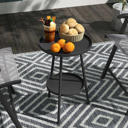Round Metal Balcony Table, Two-Tier Design, Black