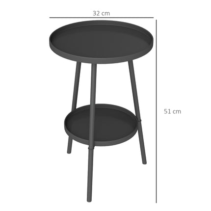Round Metal Balcony Table, Two-Tier Design, Black