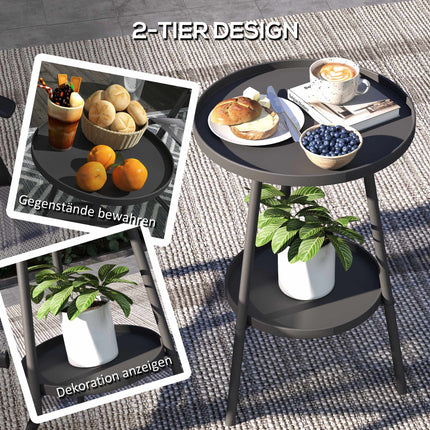 Round Metal Balcony Table, Two-Tier Design, Black