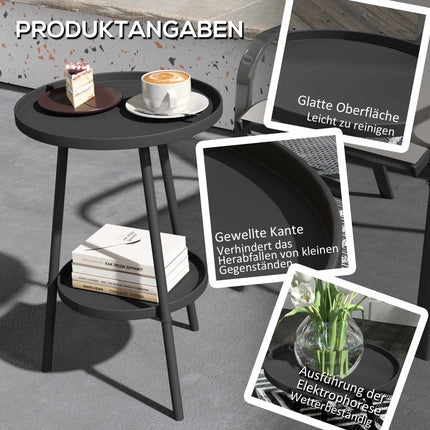 Round Metal Balcony Table, Two-Tier Design, Black