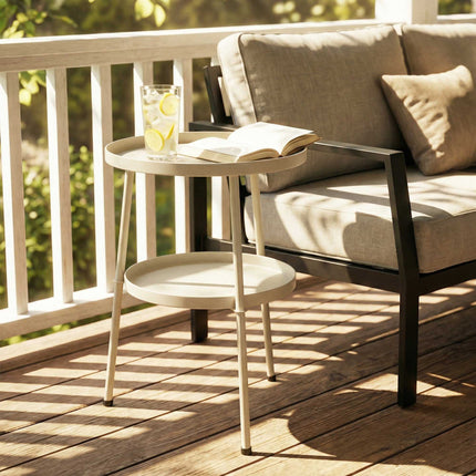 Round Metal Outdoor Side Table, Cream White, Ø36 cm