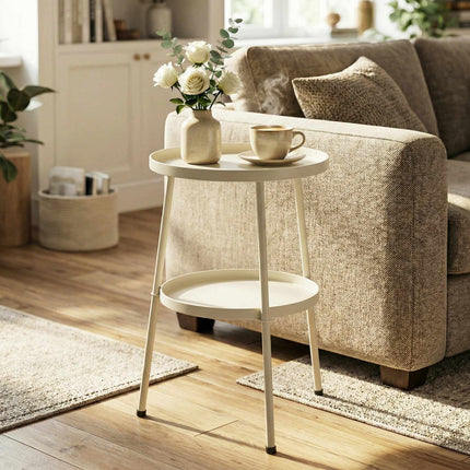 Round Metal Outdoor Side Table, Cream White, Ø36 cm