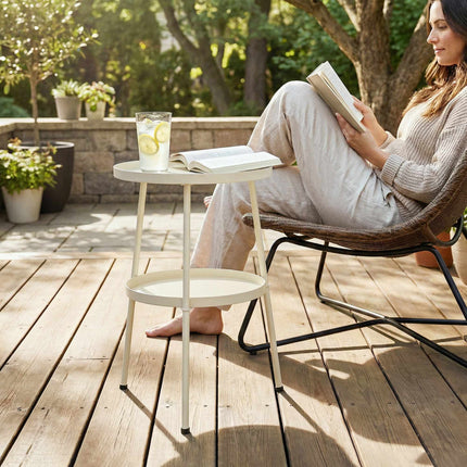 Round Metal Outdoor Side Table, Cream White, Ø36 cm