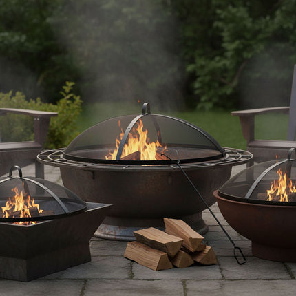 Round Metal Spark Guard for Fire Pits with Poker, 90 cm