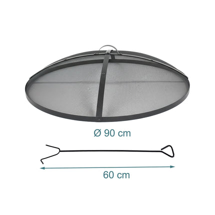 Round Metal Spark Guard for Fire Pits with Poker, 90 cm