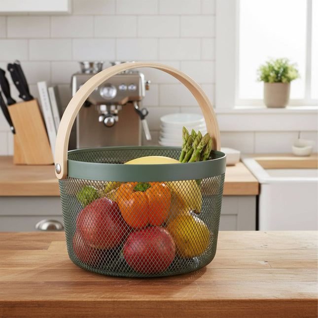 Round Metal Wire Storage Basket with Handle