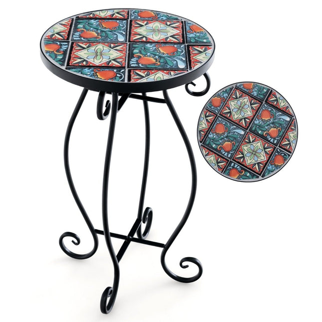Round Mosaic Side Table – 30x50 cm, Indoor/Outdoor