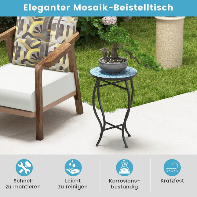 Round Mosaic Side Table – 35x55 cm, Blue/Black