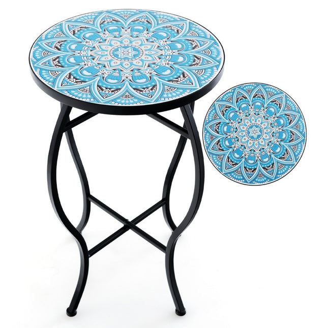 Round Mosaic Side Table – 35x55 cm, Blue/Black
