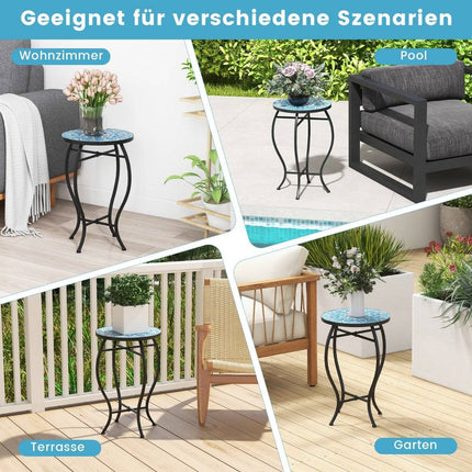Round Mosaic Side Table – 35x55 cm, Blue/Black