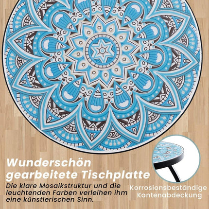 Round Mosaic Side Table – 35x55 cm, Blue/Black