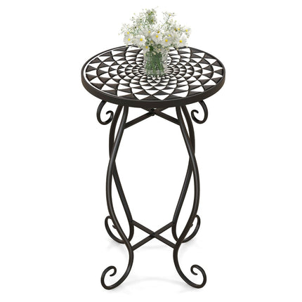 Round Mosaic Side Table, Metal & Ceramic, 30x50 cm