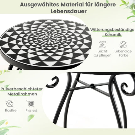 Round Mosaic Side Table, Metal & Ceramic, 30x50 cm